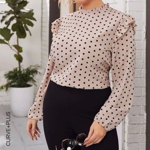 Polka Dot Light Pink Long Sleeve Blouse